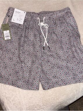 Men's Printed Swim Trunks in Navy & brown - Drawstring Waist